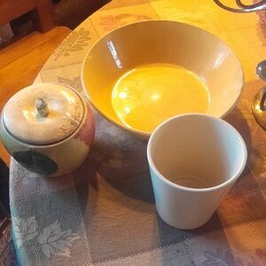 Crock Bowl, Apple Jar, And Utensil Crock